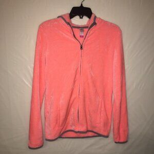 No Boundaries Fleece Sweatshirt Jacket Hoodie Peach/Pink with Gray trim Large